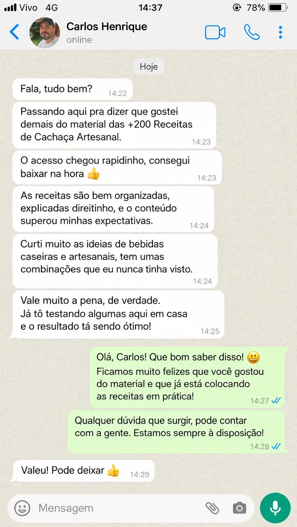 Depoimento 1 sobre as batidas de cachaças artesanais